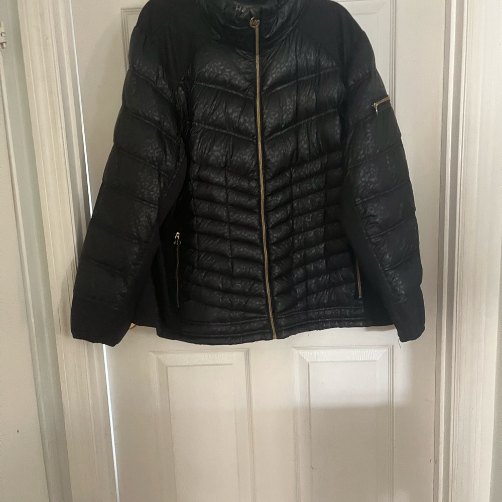 Michael Kors Black Puffer Jacket with Gold Accents